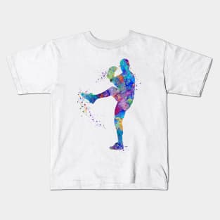 Baseball Boy Pitcher Watercolor Kids T-Shirt